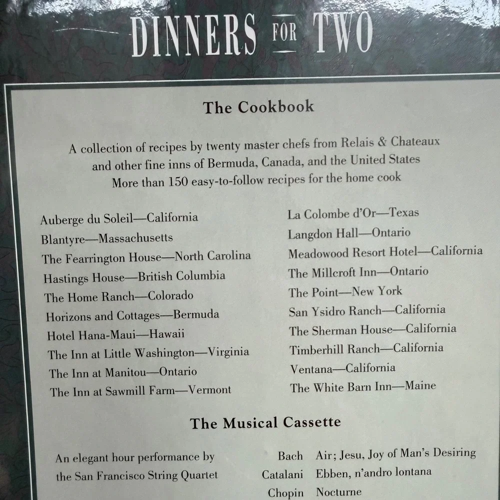 Vintage Dinners for Two Sharon O'Connor Complete Box Set Cookbook, Cassette Tape